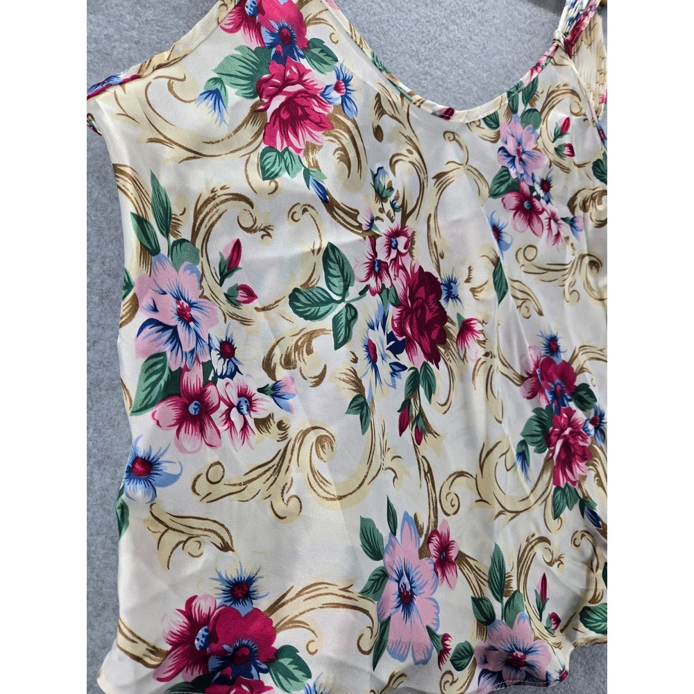Violets & Roses Floral Print Camisole Tank Top Women's Large Cream Pink Blue - Picture 2 of 6